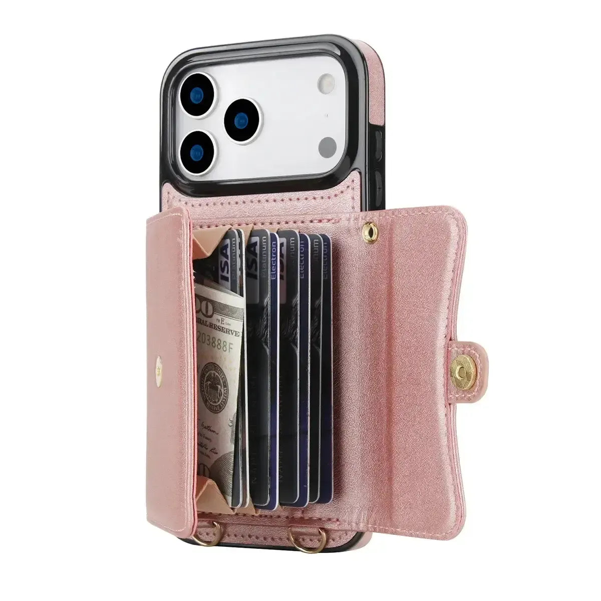 Buy Crossbody Wallet Phone Case, Magnetic Closure Flip Handbag, Leather, Card Holder, Wrist Strap Lanyard, RFID Blocking Kickstand Cover - OLIVIA at Caseles-iPhone 17 Pro Max, Oliana-Black