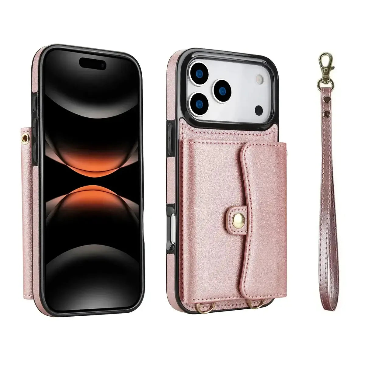 Buy Crossbody Wallet Phone Case, Magnetic Closure Flip Handbag, Leather, Card Holder, Wrist Strap Lanyard, RFID Blocking Kickstand Cover - OLIVIA at Caseles-iPhone 17 Pro Max, Oliana-Black