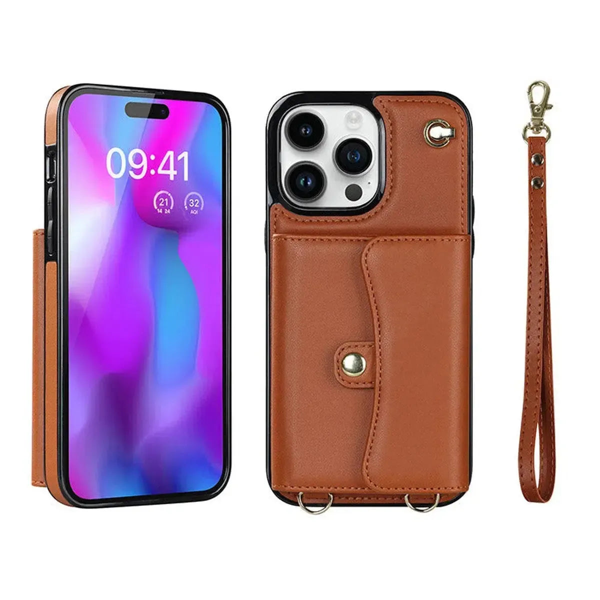 Buy Crossbody Wallet Phone Case, Magnetic Closure Flip Handbag, Leather, Card Holder, Wrist Strap Lanyard, RFID Blocking Kickstand Cover - OLIANA at Caseles-iPhone 16 Pro Max, Oliana-Brown