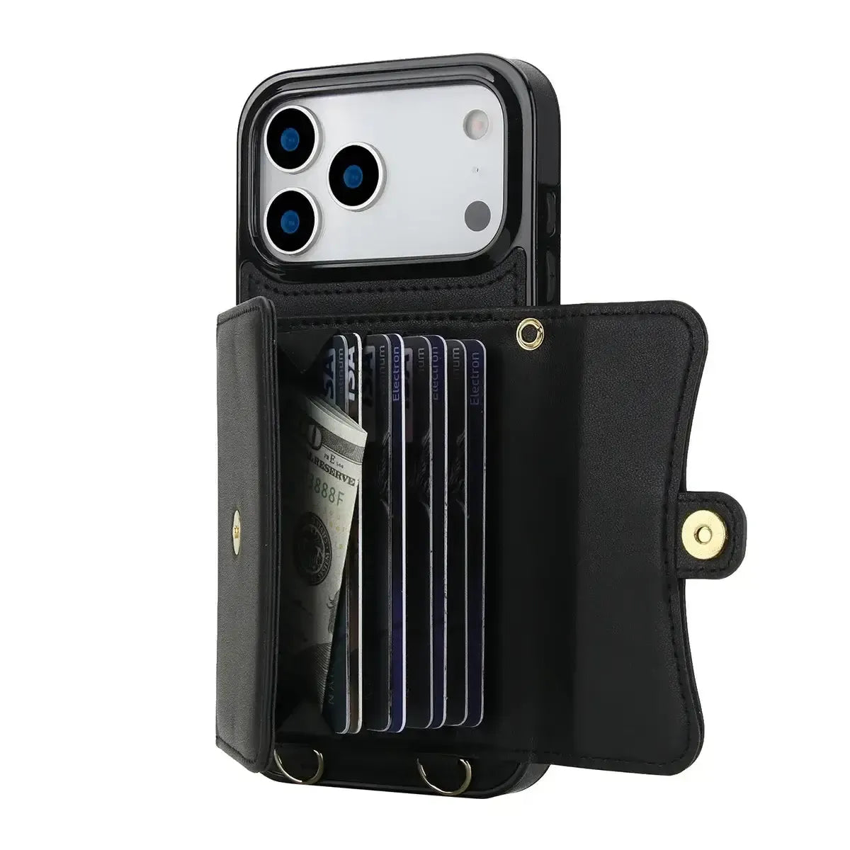 Buy Crossbody Wallet Phone Case, Magnetic Closure Flip Handbag, Leather, Card Holder, Wrist Strap Lanyard, RFID Blocking Kickstand Cover - OLIVIA at Caseles-iPhone 17 Pro Max, Oliana-Black
