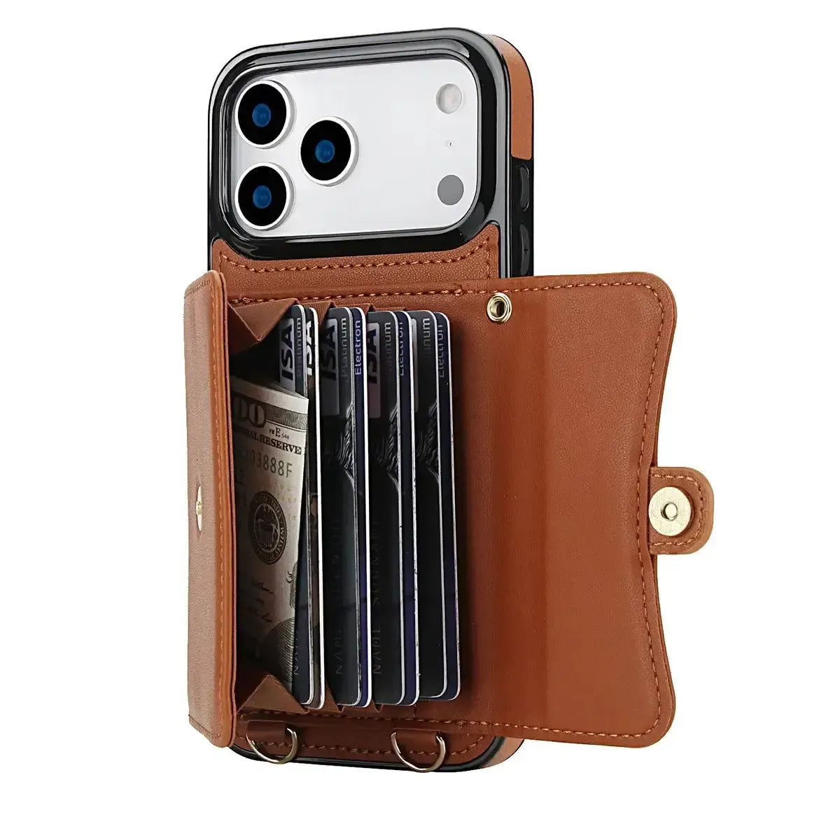 Buy Crossbody Wallet Phone Case, Magnetic Closure Flip Handbag, Leather, Card Holder, Wrist Strap Lanyard, RFID Blocking Kickstand Cover - OLIVIA at Caseles-iPhone 17 Pro Max, Oliana-Black