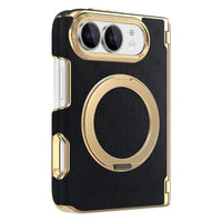 Buy Magnetic 360° Rotating Ring Stand Case with Hinge Protection, Electroplated Gold Frame & Drop-Proof Defense - ORBIS at Caseles-iPhone Ultra, Bronze