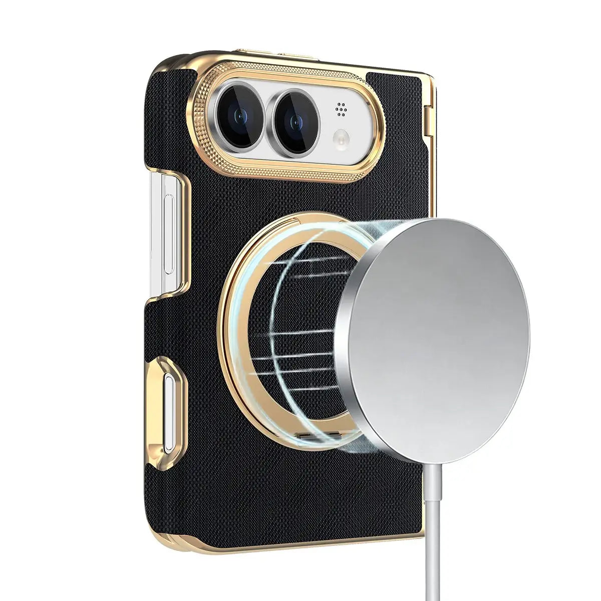 Buy Magnetic 360° Rotating Ring Stand Case with Hinge Protection, Electroplated Gold Frame & Drop-Proof Defense - ORBIS at Caseles-iPhone Ultra, Bronze