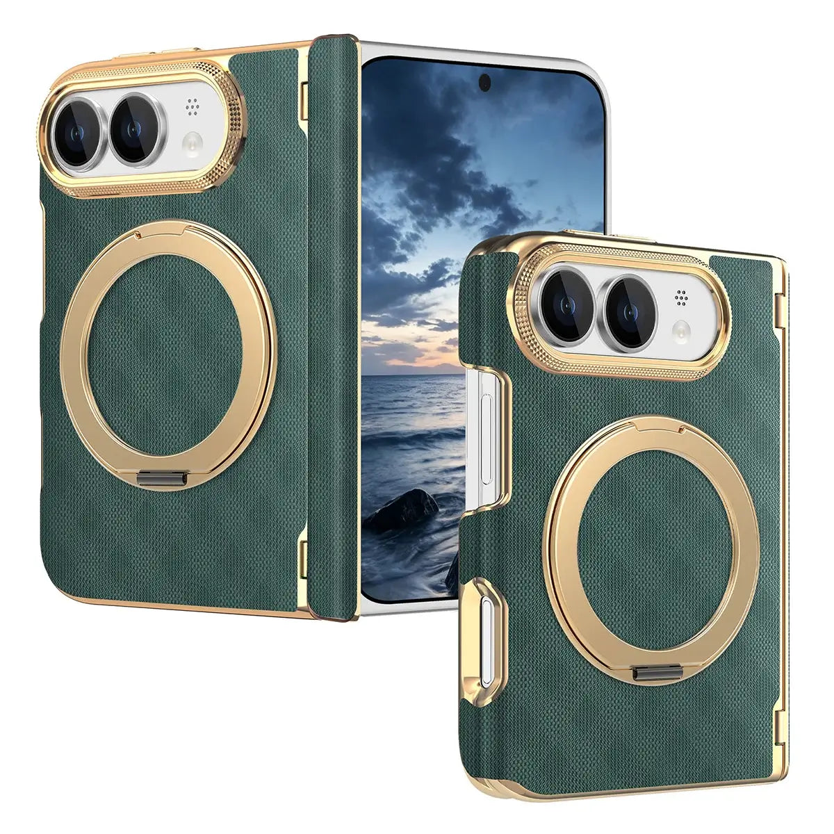 Buy Magnetic 360° Rotating Ring Stand Case with Hinge Protection, Electroplated Gold Frame & Drop-Proof Defense - ORBIS at Caseles-iPhone Ultra, Bronze