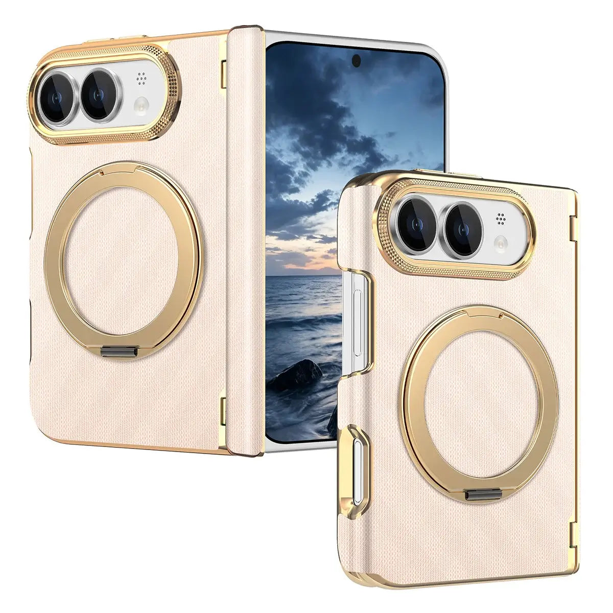 Buy Magnetic 360° Rotating Ring Stand Case with Hinge Protection, Electroplated Gold Frame & Drop-Proof Defense - ORBIS at Caseles-iPhone Ultra, Bronze