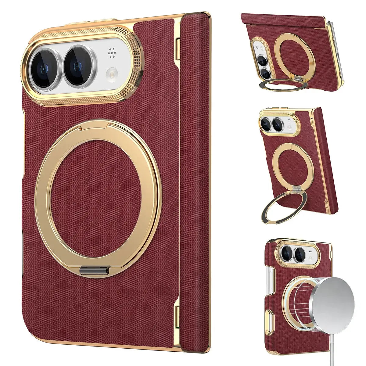 Buy Magnetic 360° Rotating Ring Stand Case with Hinge Protection, Electroplated Gold Frame & Drop-Proof Defense - ORBIS at Caseles-iPhone Ultra, Red