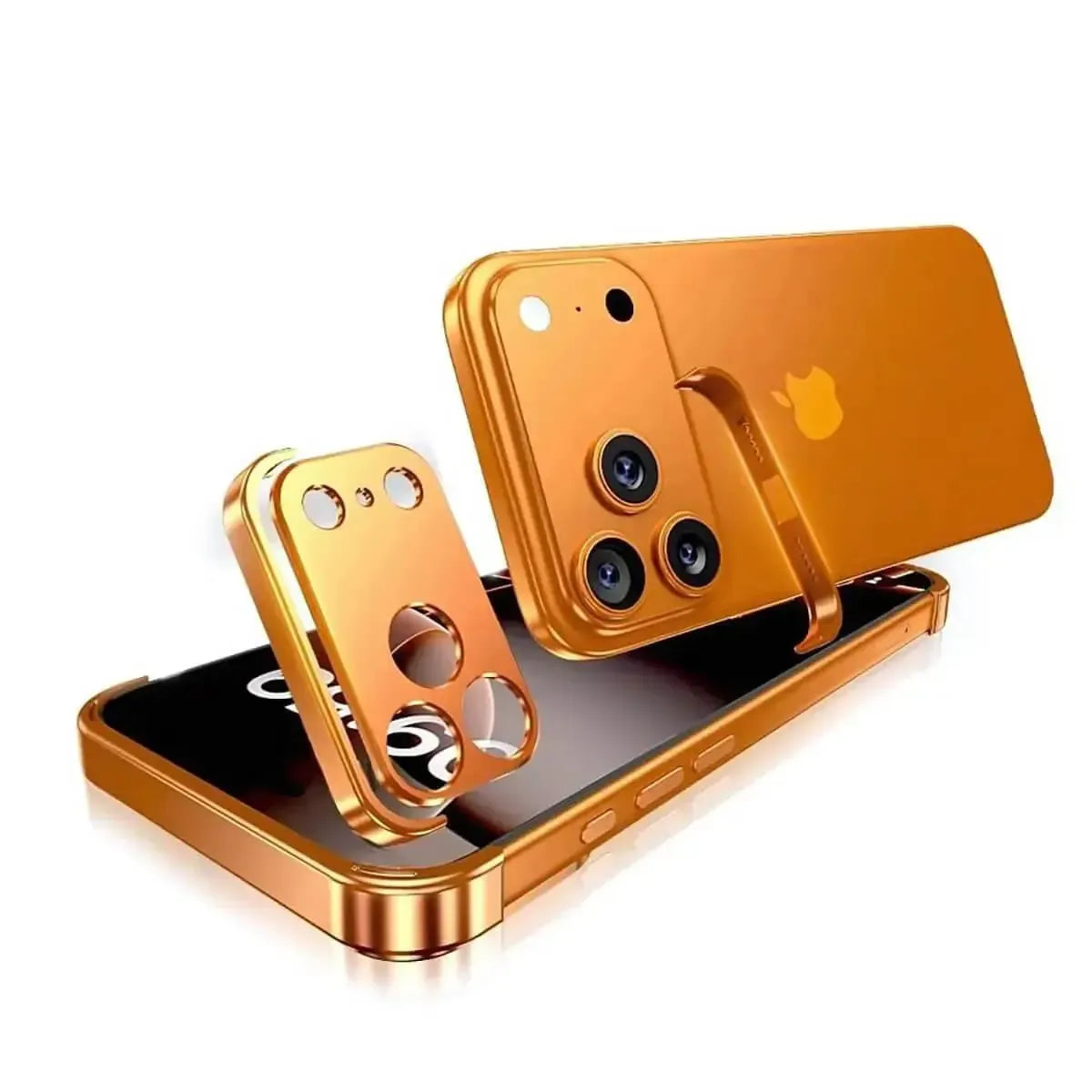 Buy Metal Corner Bumper iPhone Case, Frameless Lens Protector, EdgeGuard Protective Cover - Owen at Caseles-iPhone 17 Pro Max, Orange
