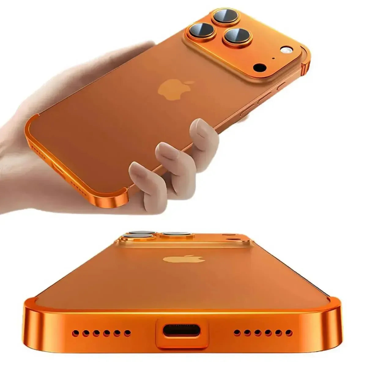Buy Metal Corner Bumper iPhone Case, Frameless Lens Protector, EdgeGuard Protective Cover - Owen at Caseles-iPhone 17 Pro Max, Orange