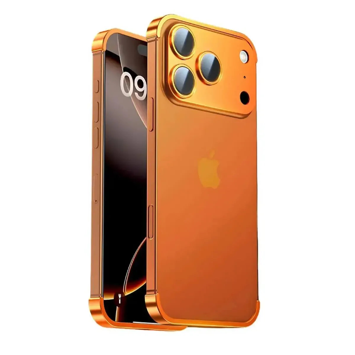 Buy Metal Corner Bumper iPhone Case, Frameless Lens Protector, EdgeGuard Protective Cover - Owen at Caseles-iPhone 17 Pro Max, Orange