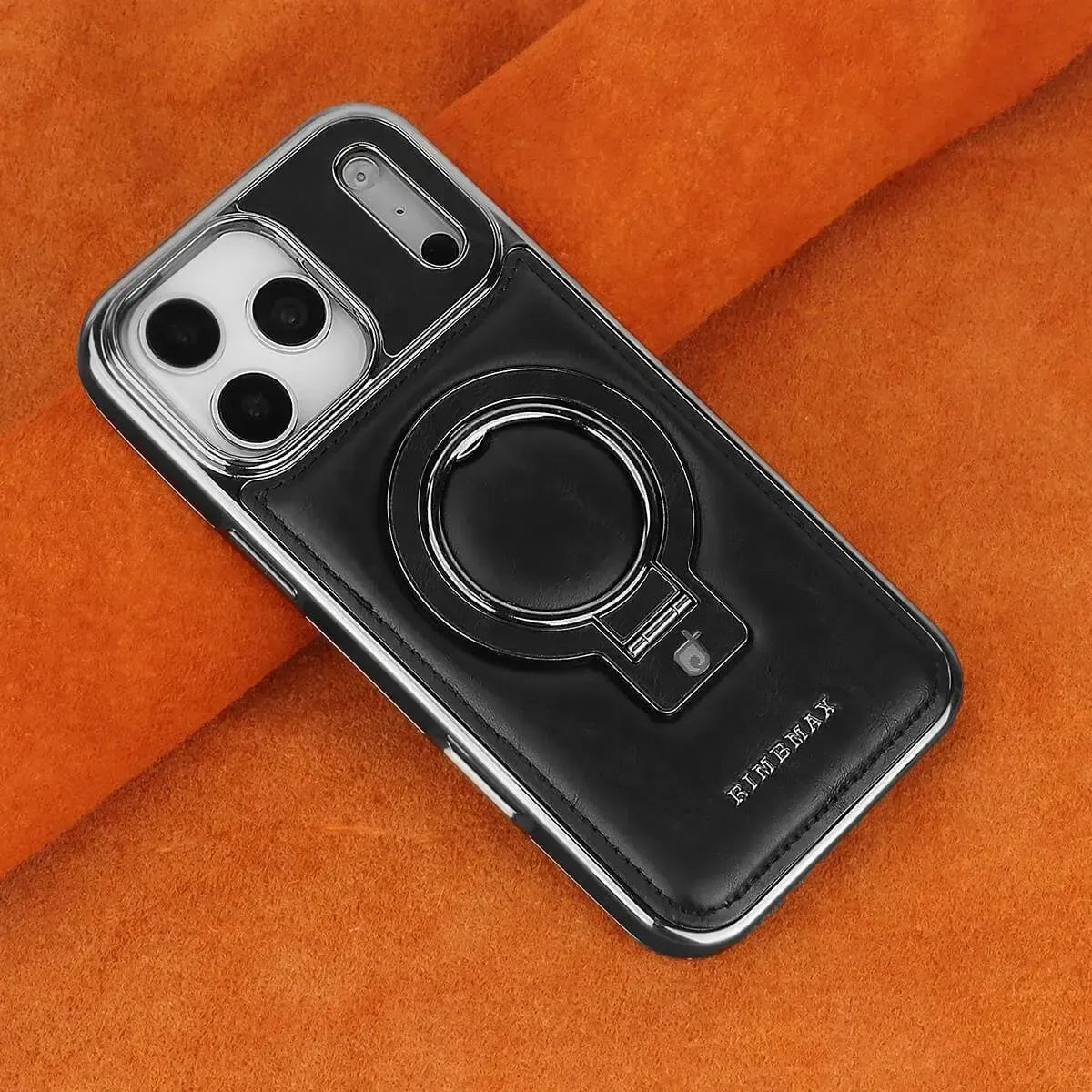Buy Luxury Leather Invisible Stand for iPhone Case, Transmitg Magnetic Phone Case for iPhone Built-in Invisible Stand - PHOEBE at Caseles-iPhone 17 Pro Max, Phoebe-Black