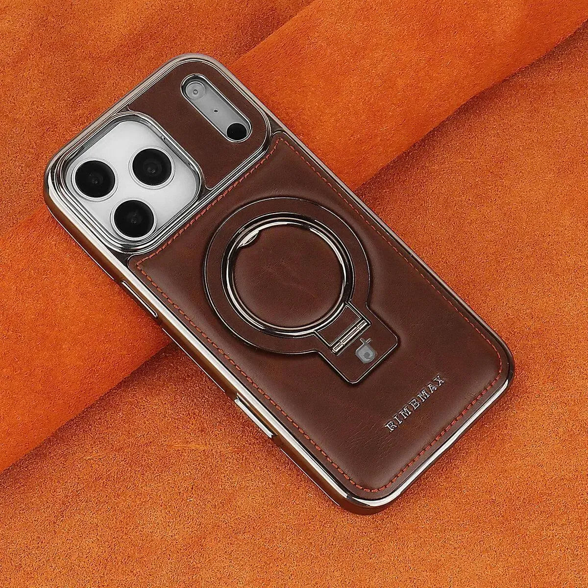 Buy Luxury Leather Invisible Stand for iPhone Case, Transmitg Magnetic Phone Case for iPhone Built-in Invisible Stand - PHOEBE at Caseles-iPhone 17 Pro Max, Phoebe-Coffee