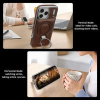 Buy Luxury Leather Invisible Stand for iPhone Case, Transmitg Magnetic Phone Case for iPhone Built-in Invisible Stand - PHOEBE at Caseles-iPhone 17 Pro Max, Phoebe-Coffee