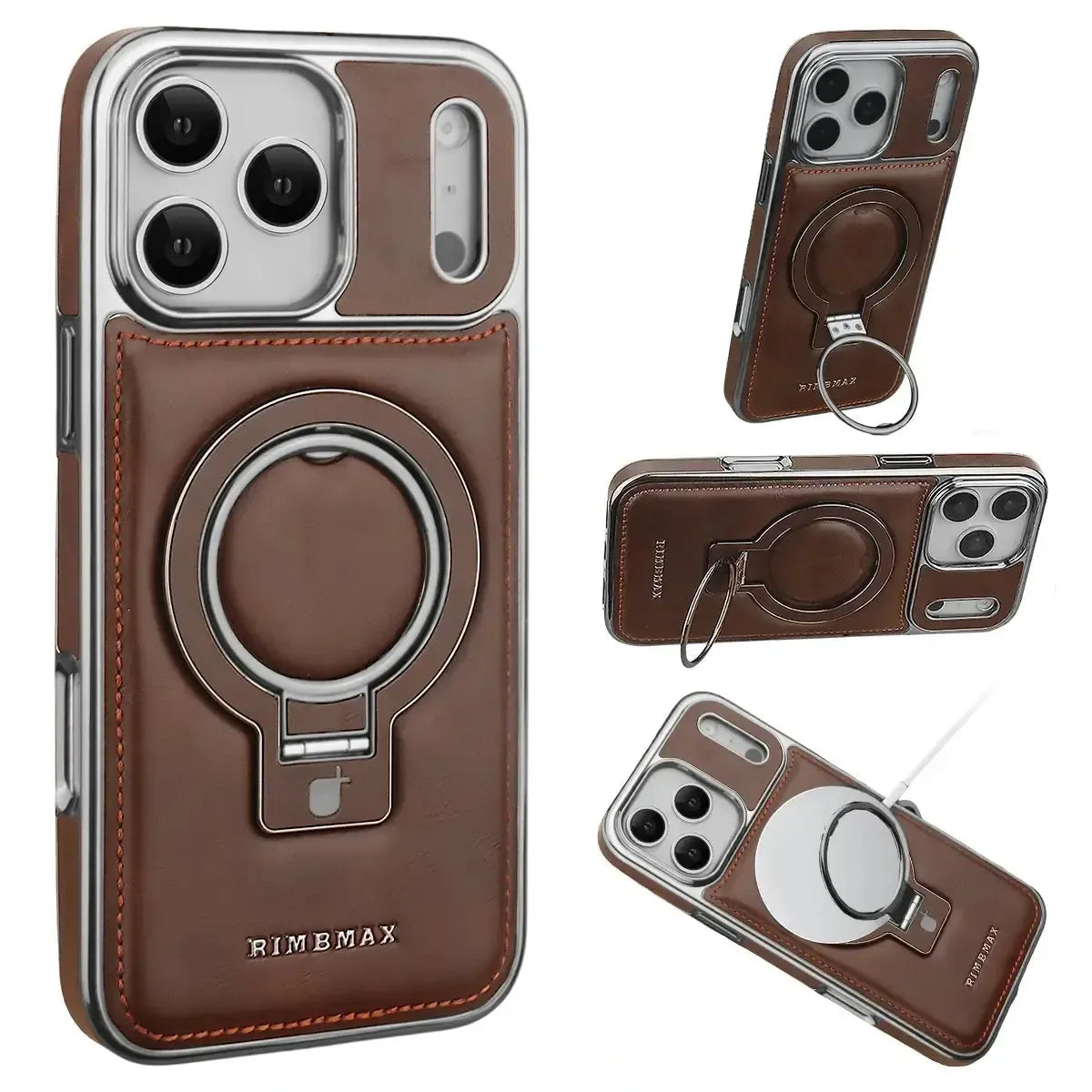 Buy Luxury Leather Invisible Stand for iPhone Case, Transmitg Magnetic Phone Case for iPhone Built-in Invisible Stand - PHOEBE at Caseles-iPhone 17 Pro Max, Phoebe-Coffee