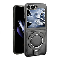 Buy Luxury Leather Magnetic Case for Samsung Z Series, Built-in Invisible Stand, Premium Phone Cover - PHONEX at Caseles-Samsung Galaxy Z Flip 7, Black