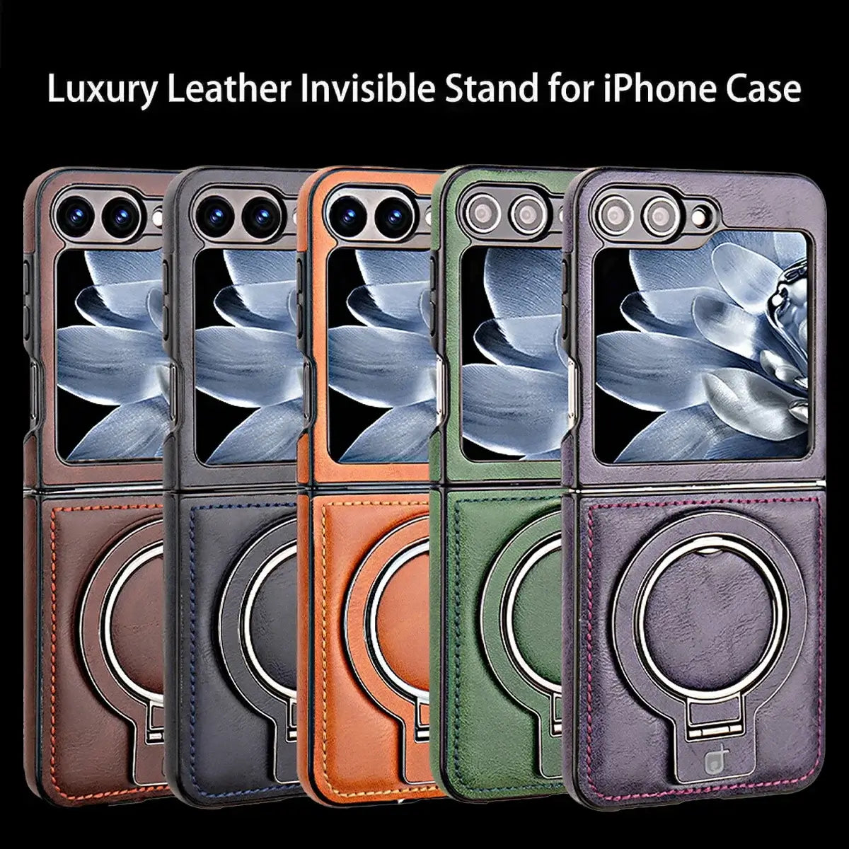 Buy Luxury Leather Magnetic Case for Samsung Z Series, Built-in Invisible Stand, Premium Phone Cover - PHONEX at Caseles-Samsung Galaxy Z Flip 7, Bronze