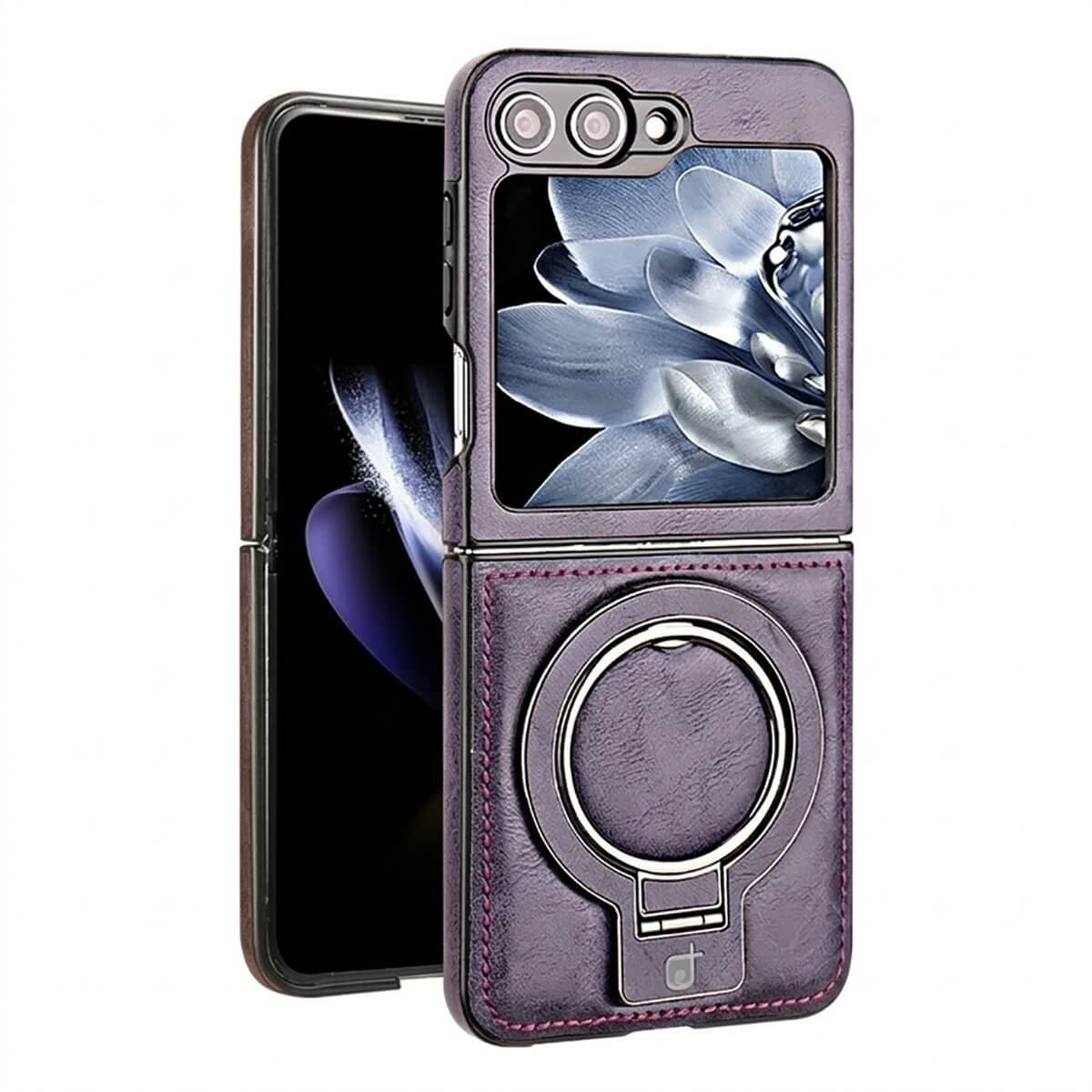 Buy Luxury Leather Magnetic Case for Samsung Z Series, Built-in Invisible Stand, Premium Phone Cover - PHONEX at Caseles-Samsung Galaxy Z Flip 7, Purple