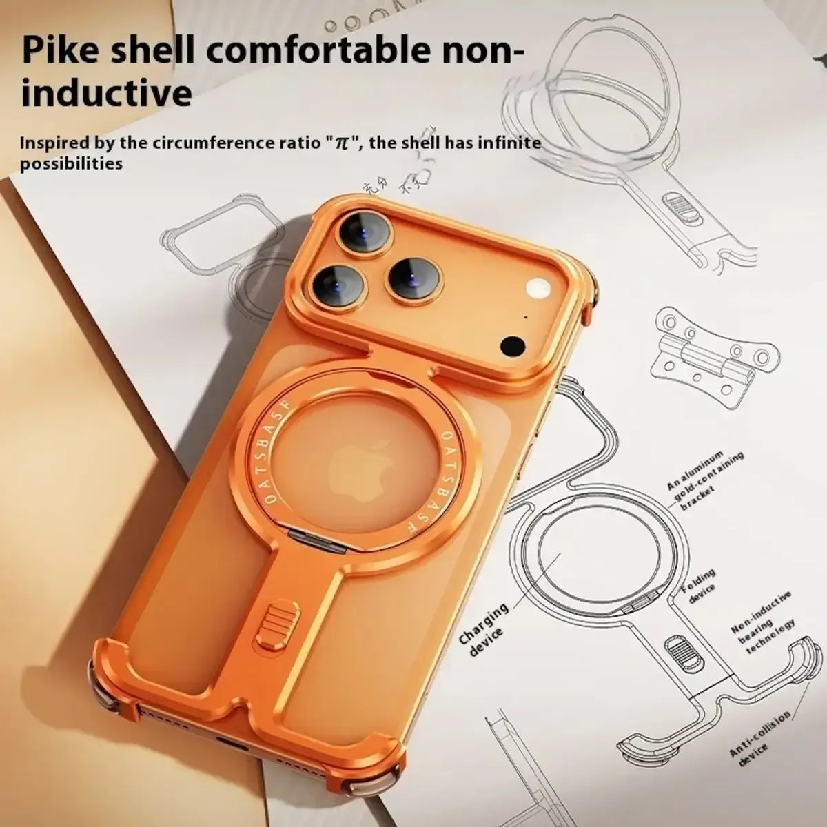 Buy Pie Case, with Invisible Magnetic O-Ring Stand Case, Minimalist Phone Case for iPhone - PIE at Caseles-iPhone 17 Pro Max, Orange