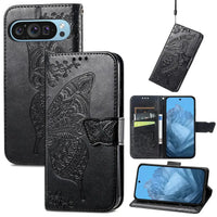 Buy Wallet Case for Google Pixel, Leather Flip Cover with Card Slots, Wrist Strap, Butterfly Embossed Design, Stand Feature for Women - Piper at Caseles-Google Pixel 10 Pro XL, Black