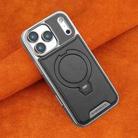 Buy Luxury Leather Invisible Stand for iPhone Case, Transmitg Magnetic Phone Case for iPhone Built-in Invisible Stand - PHOEBE at Caseles-iPhone 17 Pro Max, Black