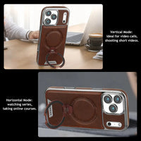 Buy Luxury Leather Invisible Stand for iPhone Case, Transmitg Magnetic Phone Case for iPhone Built-in Invisible Stand - PHOEBE at Caseles-iPhone 17 Pro Max, Brown