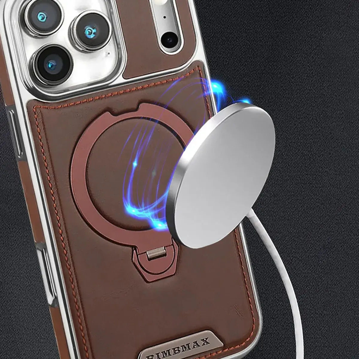 Buy Luxury Leather Invisible Stand for iPhone Case, Transmitg Magnetic Phone Case for iPhone Built-in Invisible Stand - PHOEBE at Caseles-iPhone 17 Pro Max, Brown