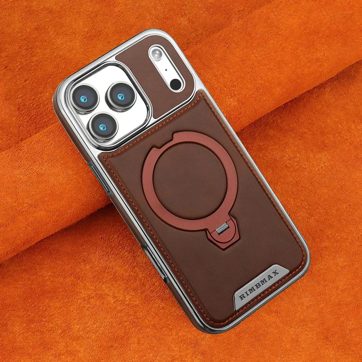 Buy Luxury Leather Invisible Stand for iPhone Case, Transmitg Magnetic Phone Case for iPhone Built-in Invisible Stand - PHOEBE at Caseles-iPhone 17 Pro Max, Brown