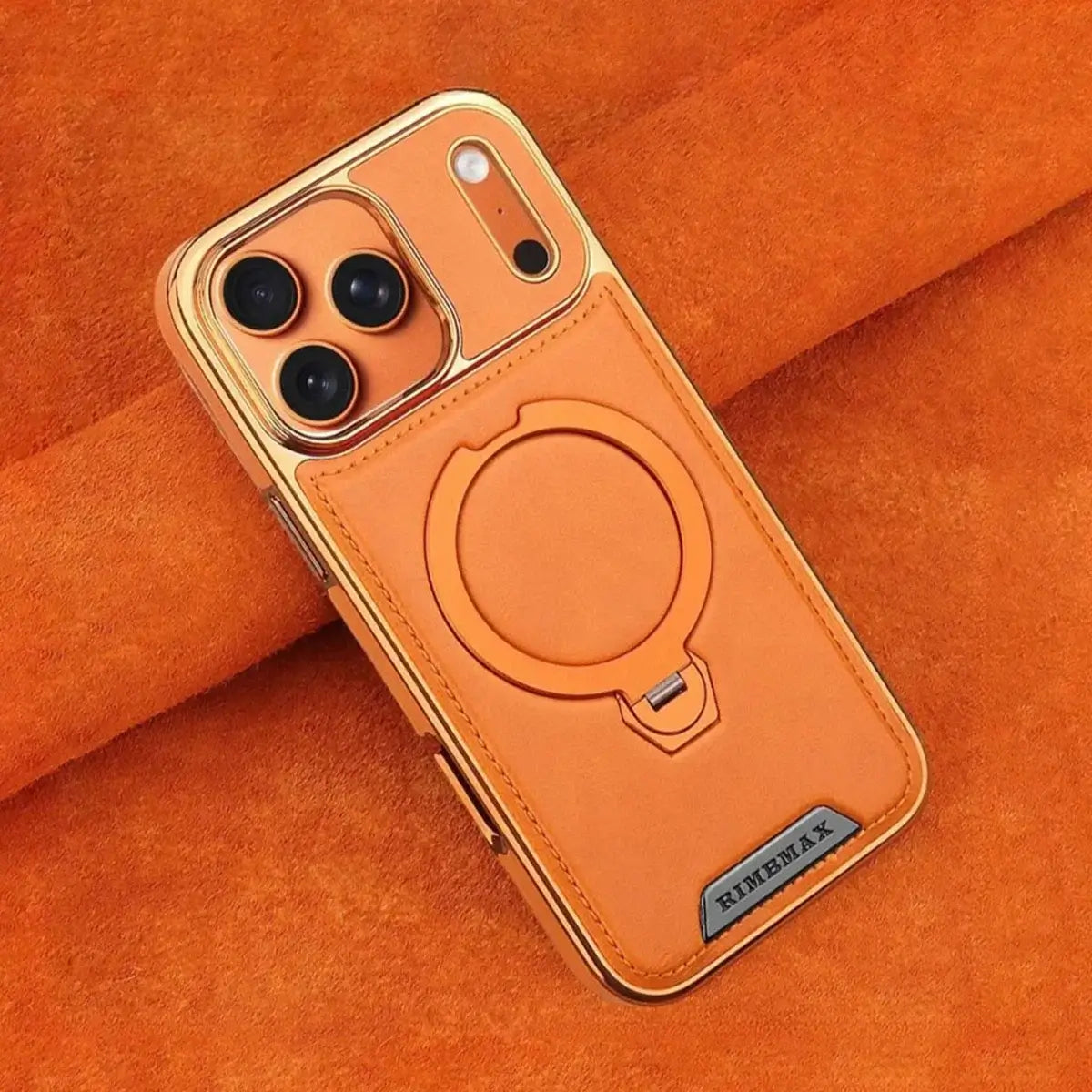 Buy Luxury Leather Invisible Stand for iPhone Case, Transmitg Magnetic Phone Case for iPhone Built-in Invisible Stand - PHOEBE at Caseles-iPhone 17 Pro Max, Gold