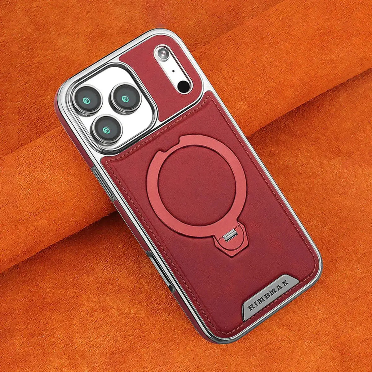 Buy Luxury Leather Invisible Stand for iPhone Case, Transmitg Magnetic Phone Case for iPhone Built-in Invisible Stand - PHOEBE at Caseles-iPhone 17 Pro Max, Red