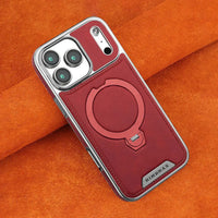 Buy Luxury Leather Invisible Stand for iPhone Case, Transmitg Magnetic Phone Case for iPhone Built-in Invisible Stand - PHOEBE at Caseles-iPhone 17 Pro Max, Red