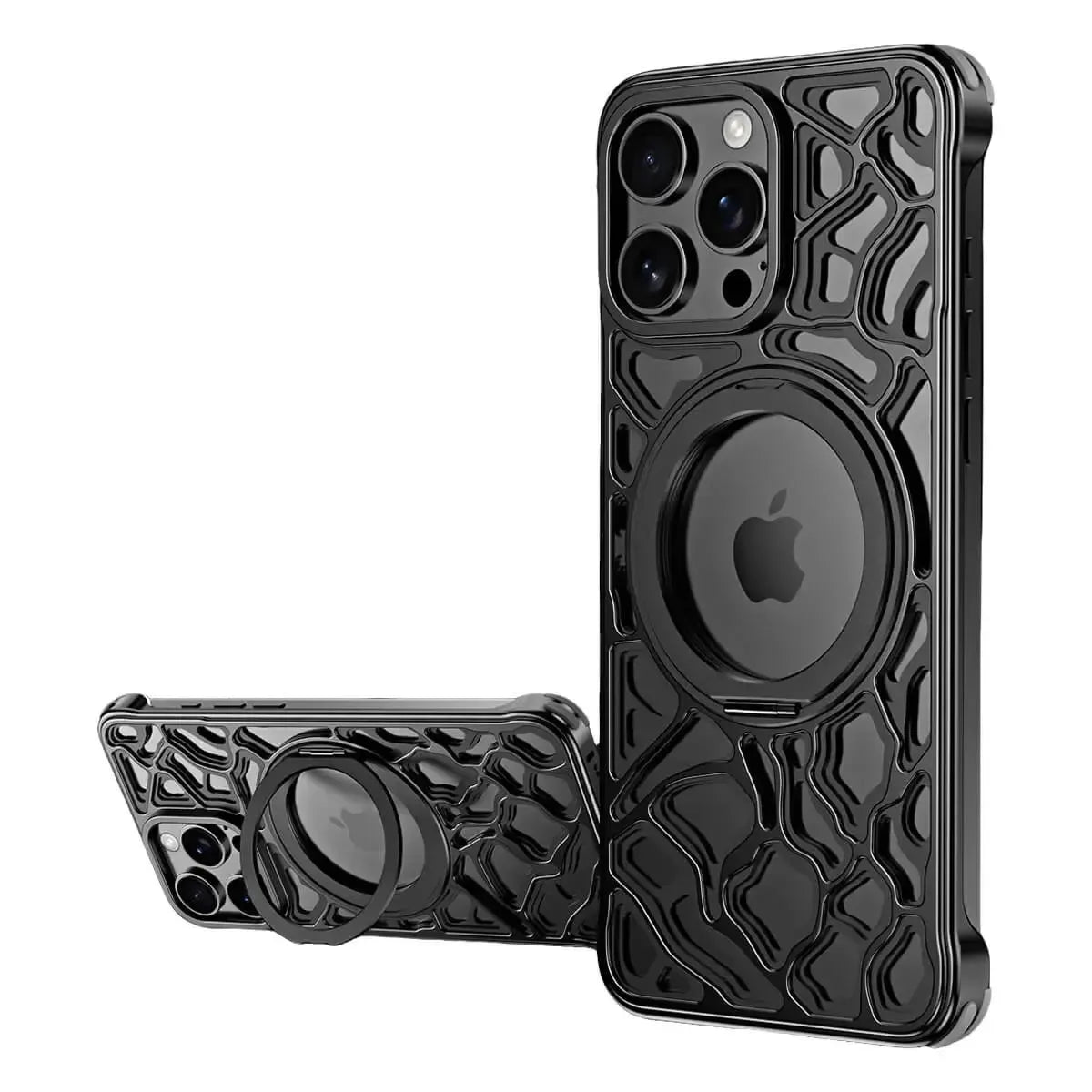 Buy Luxury Aluminum iPhone Case with 360° Rotatable Ring Kickstand, Magnetic Slim Shockproof Cover, Heat Dissipation, Titanium Finish - Rockwell at Caseles-iPhone 16 Pro Max, Black