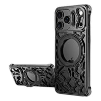 Buy Aluminum Metal Frameless Design Bumper Phone Case for iPhone with Rotatable Ring Holder Magnetic Kickstand Cover - ZEE at Caseles-iPhone 17 Pro Max, Black