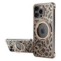 Buy Aluminum Metal Frameless Design Bumper Phone Case for iPhone with Rotatable Ring Holder Magnetic Kickstand Cover - ZEE at Caseles-iPhone 17 Pro Max, Gold