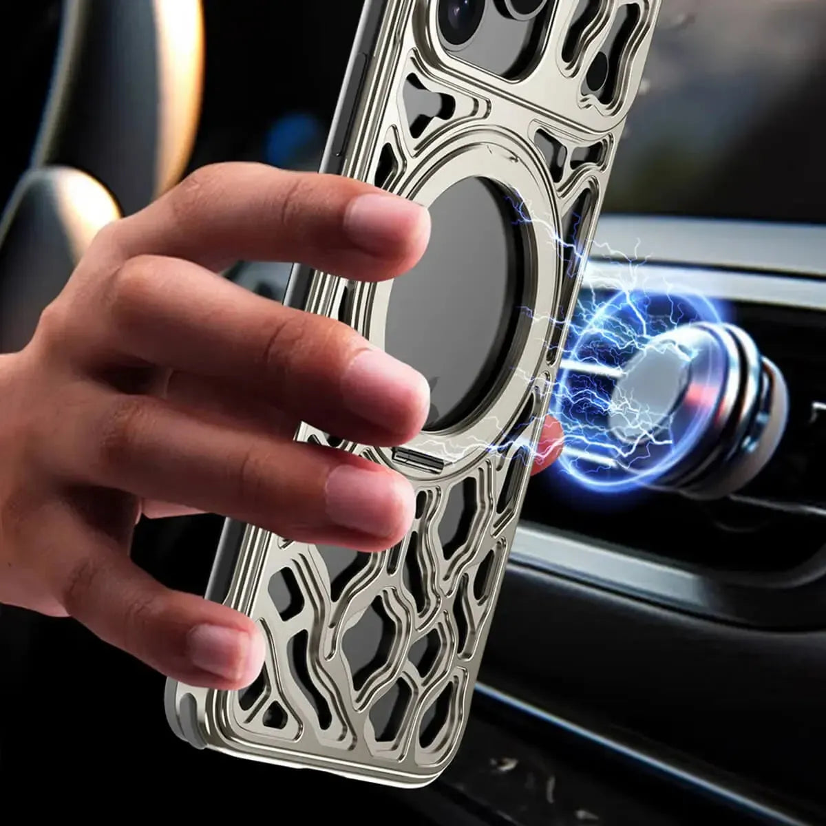 Buy Aluminum Metal Frameless Design Bumper Phone Case for iPhone with Rotatable Ring Holder Magnetic Kickstand Cover - ZEE at Caseles-iPhone 17 Pro Max, Black