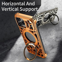 Buy Aluminum Metal Frameless Design Bumper Phone Case for iPhone with Rotatable Ring Holder Magnetic Kickstand Cover - ZEE at Caseles-iPhone 17 Pro Max, Black