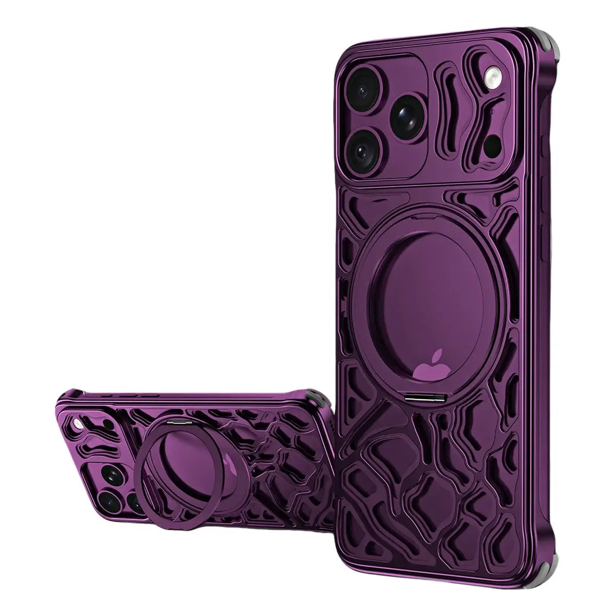 Buy Aluminum Metal Frameless Design Bumper Phone Case for iPhone with Rotatable Ring Holder Magnetic Kickstand Cover - ZEE at Caseles-iPhone 18 Pro Max, Burgundy