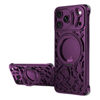 Buy Aluminum Metal Frameless Design Bumper Phone Case for iPhone with Rotatable Ring Holder Magnetic Kickstand Cover - ZEE at Caseles-iPhone 18 Pro Max, Burgundy