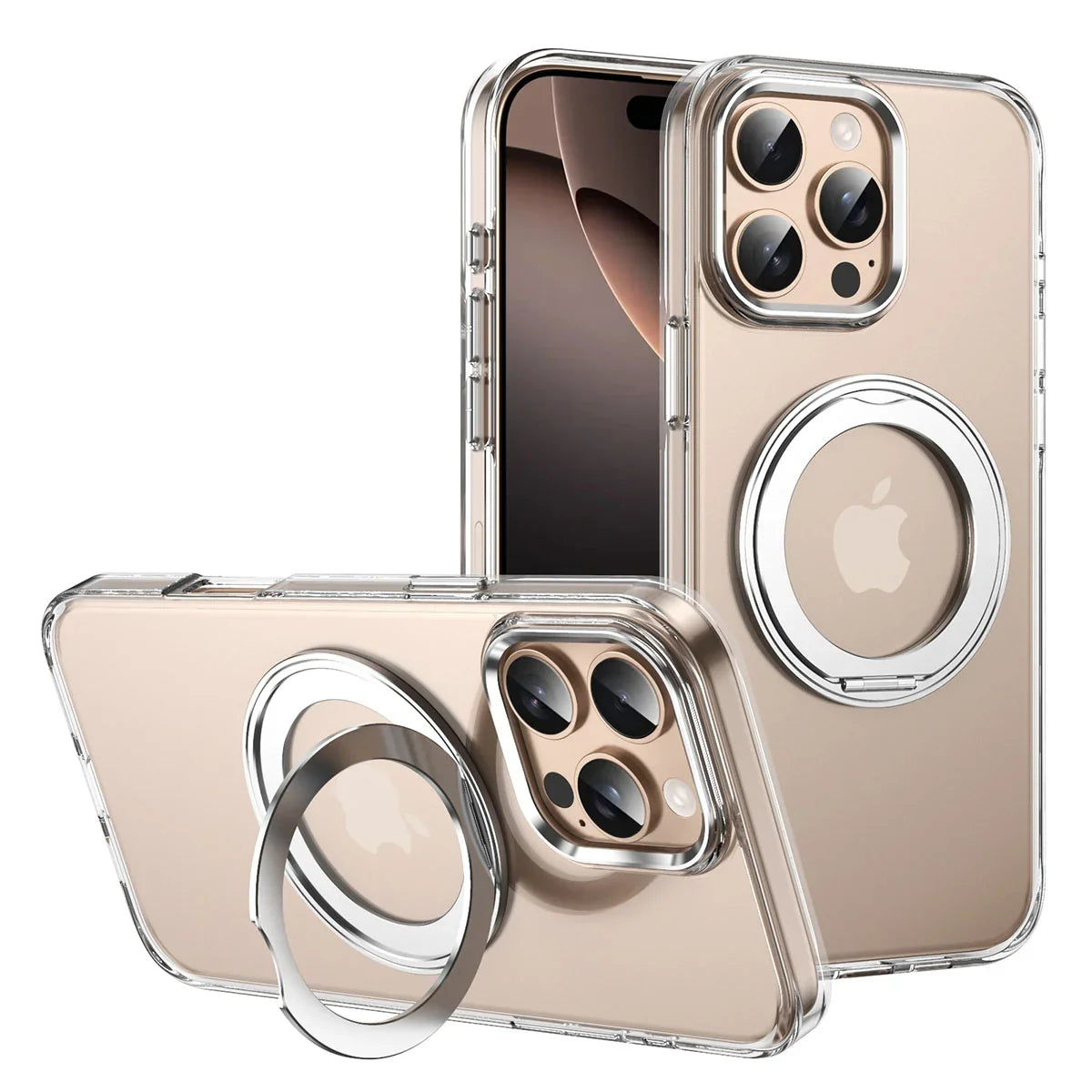Buy 360° Rotatable Stand Ring Holder, Compatible with Magsafe, Magnetic Kickstand Shockproof Cover - ROMAN at Caseles-iPhone Air, Silver