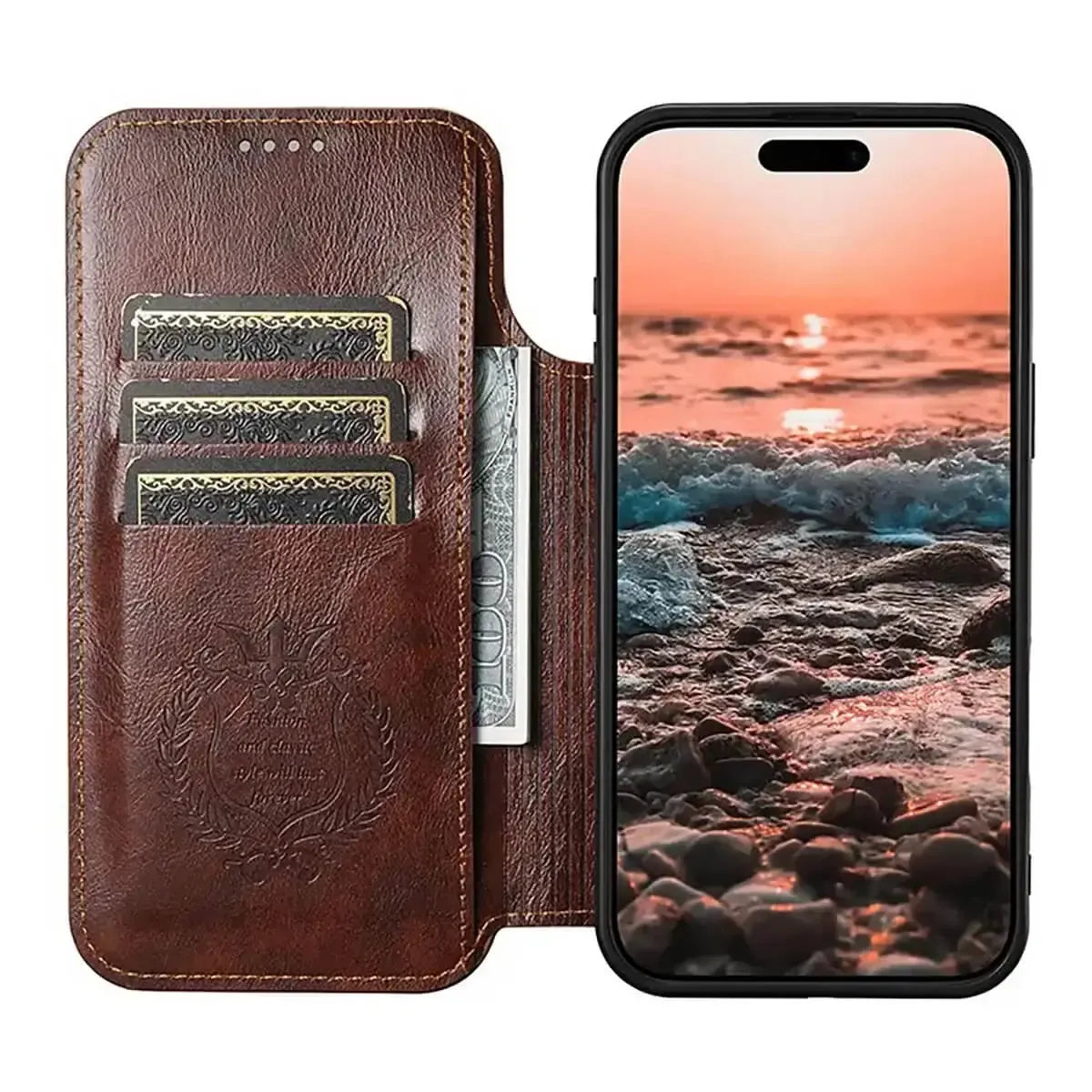 Buy Classic Wallet Phone Case, Support MagSafe Wireless Charging, Magnetic Flip, Premium Leather - SHAKAR at Caseles-iPhone 17 Pro Max, Shakar-Brown