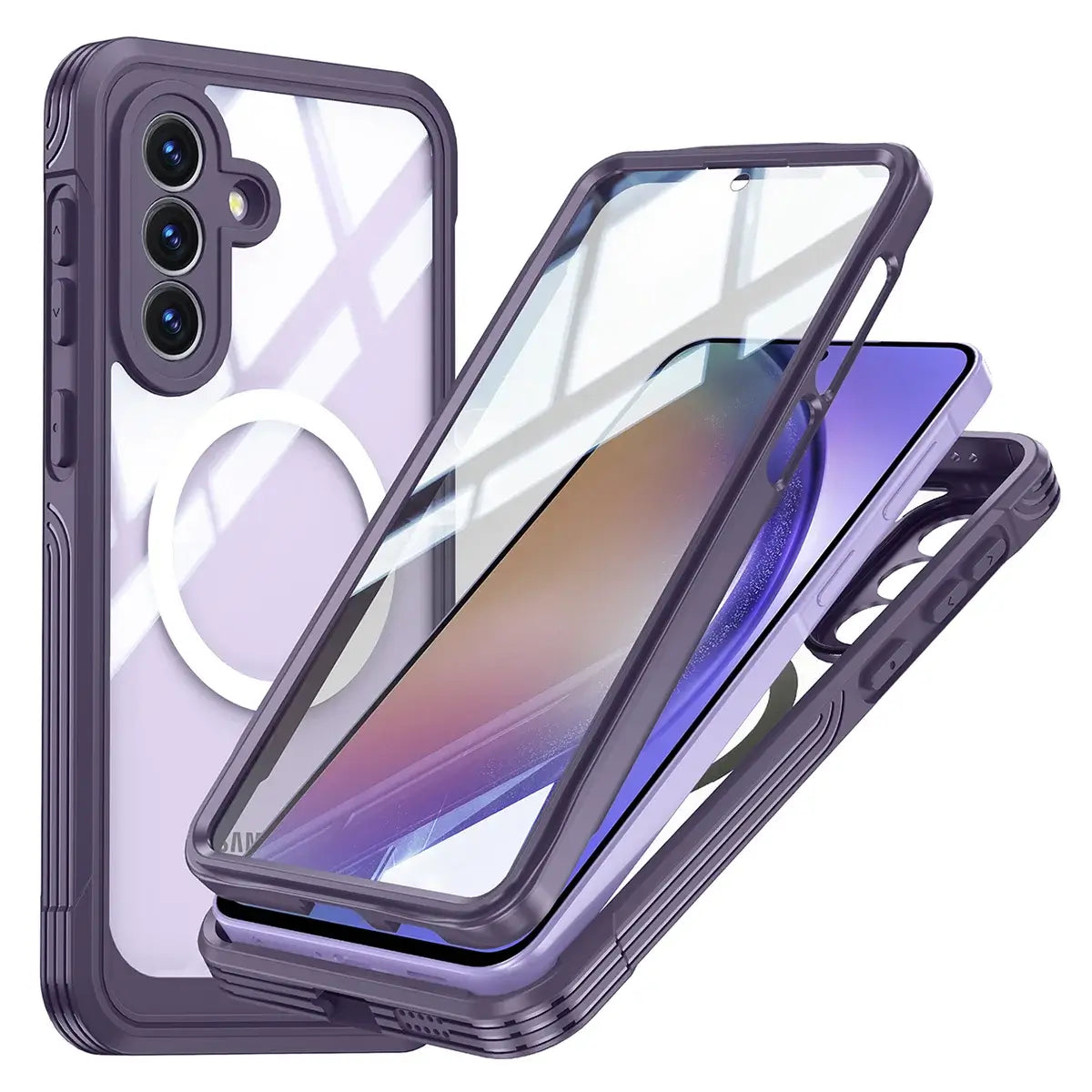 Buy Full-Body Rugged Shield for Samsung A Series: 360° Magnetic Case with Built-in 9H+ Screen Protector - SILO at Caseles-Samsung Galaxy A57 5G, Purple
