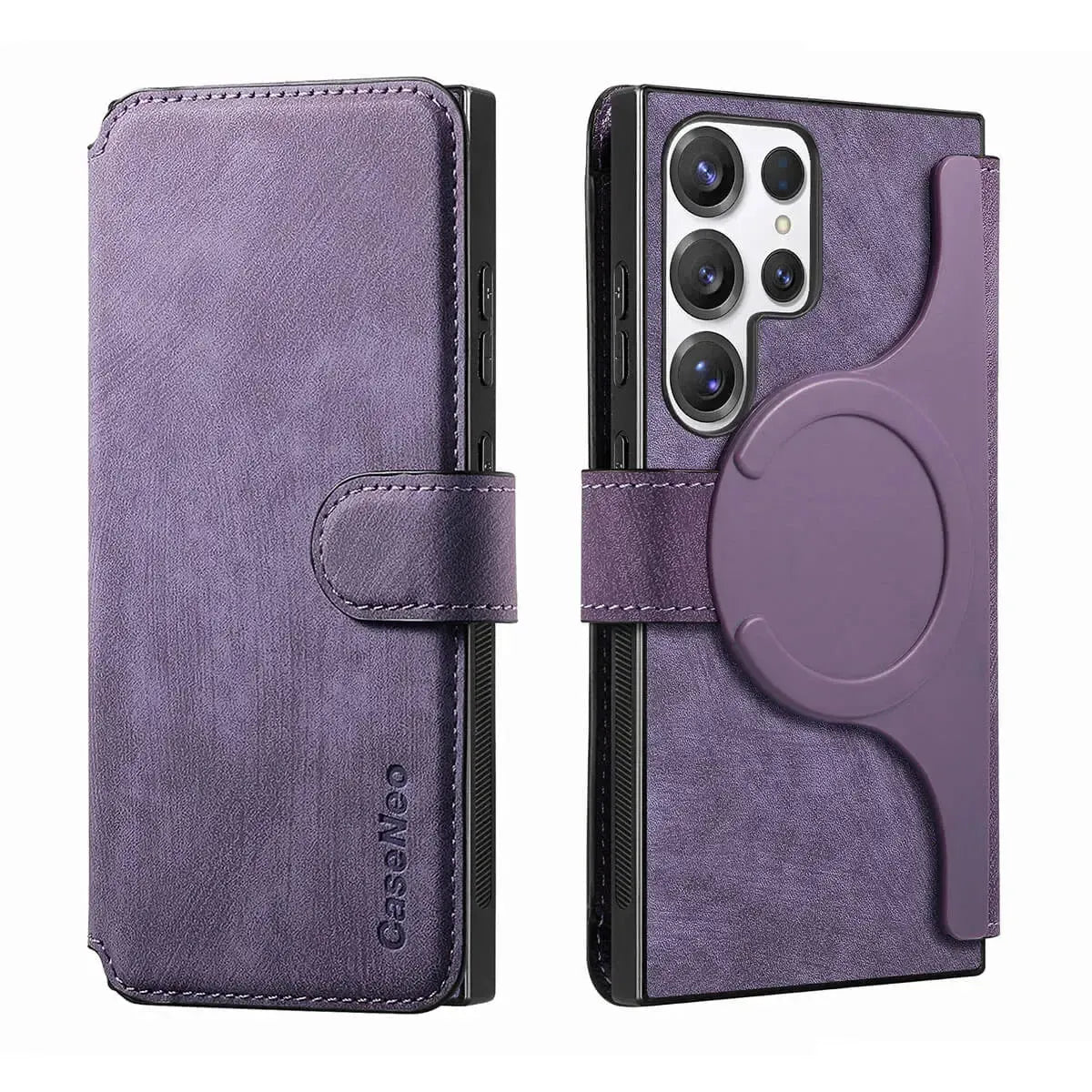 Buy Retro Magnetic Wallet Case, Support Magsafe, Detachable 2in1 Folio Flip Cover, with Card Slots - Stanley at Caseles-Samsung Galaxy A55 5G, Black
