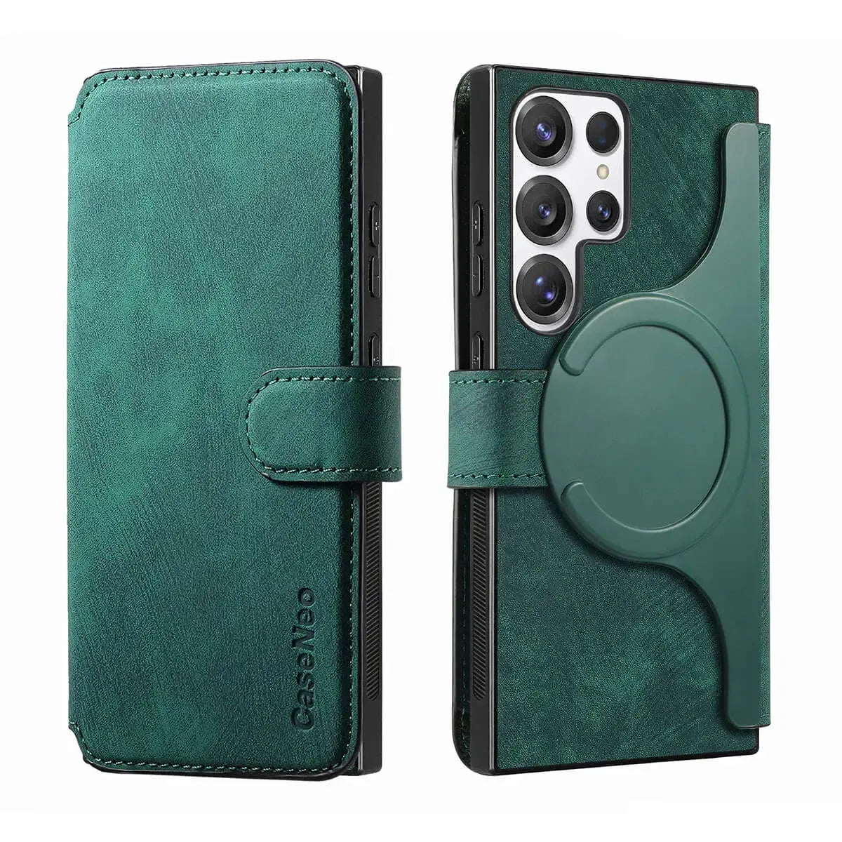Buy Retro Magnetic Wallet Case, Support Magsafe, Detachable 2in1 Folio Flip Cover, with Card Slots - Stanley at Caseles-Samsung Galaxy A55 5G, Black