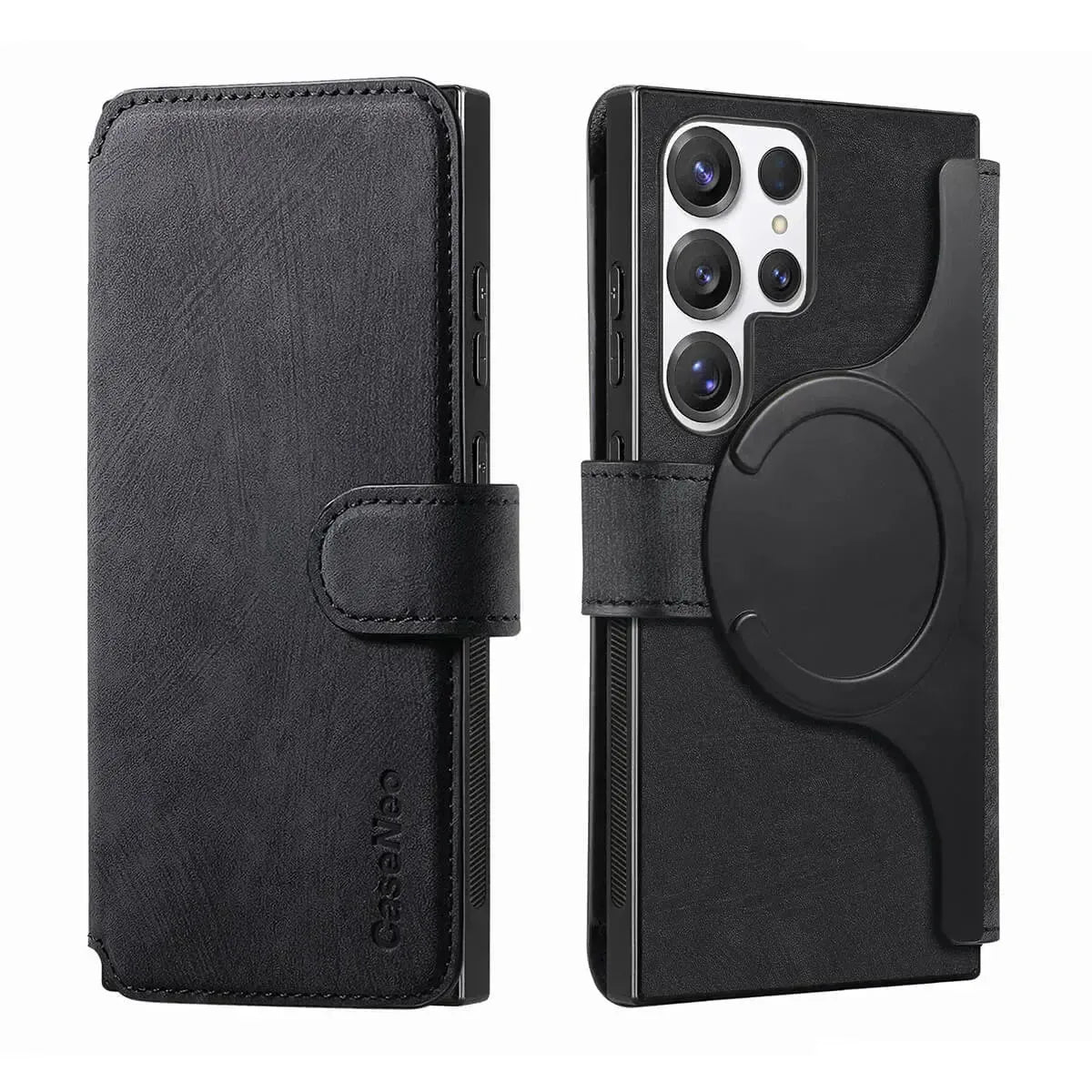 Buy Retro Magnetic Wallet Case, Support Magsafe, Detachable 2in1 Folio Flip Cover, with Card Slots - Stanley at Caseles-Samsung Galaxy A55 5G, Black