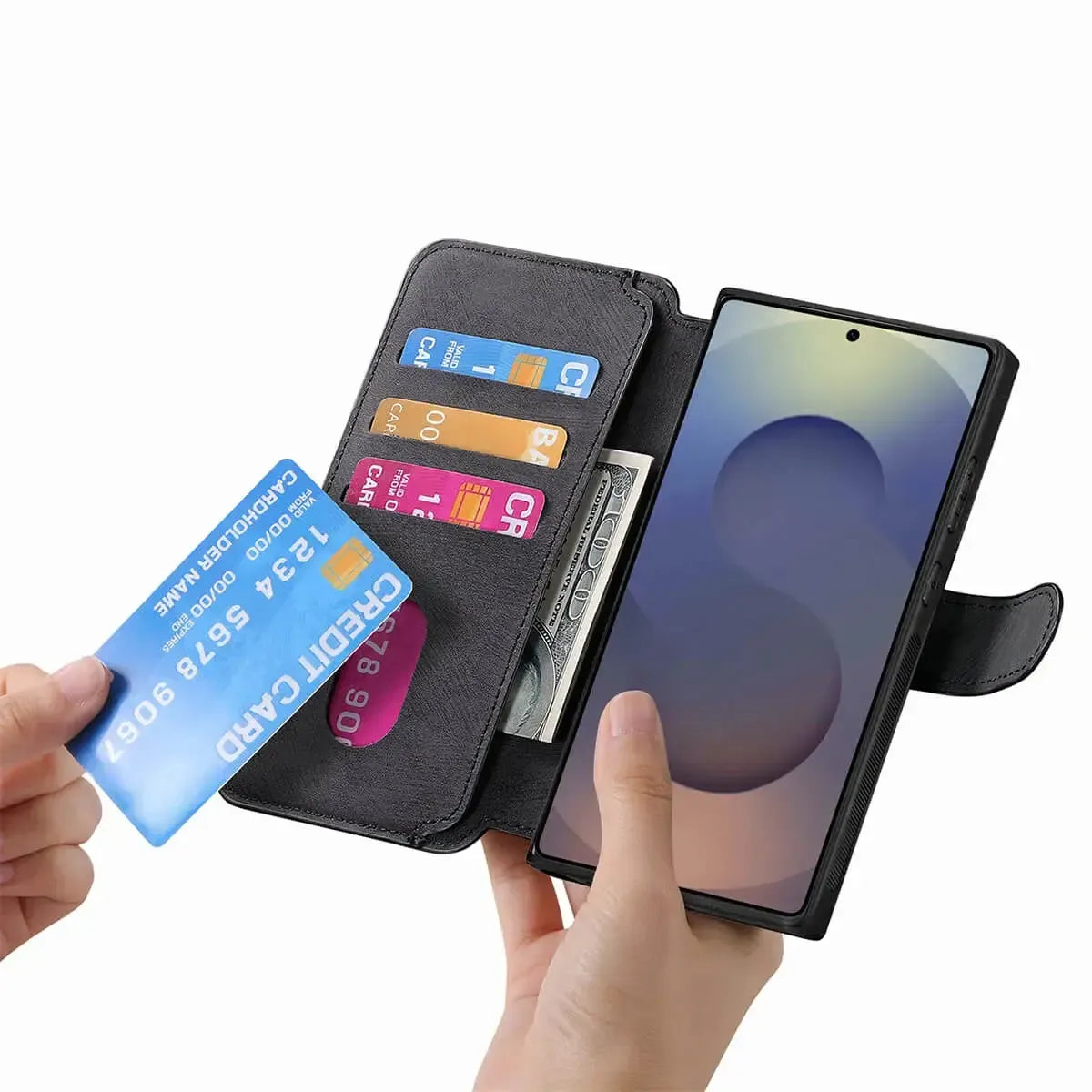 Buy Retro Magnetic Wallet Case, Support Magsafe, Detachable 2in1 Folio Flip Cover, with Card Slots - Stanley at Caseles-Samsung Galaxy A55 5G, Black