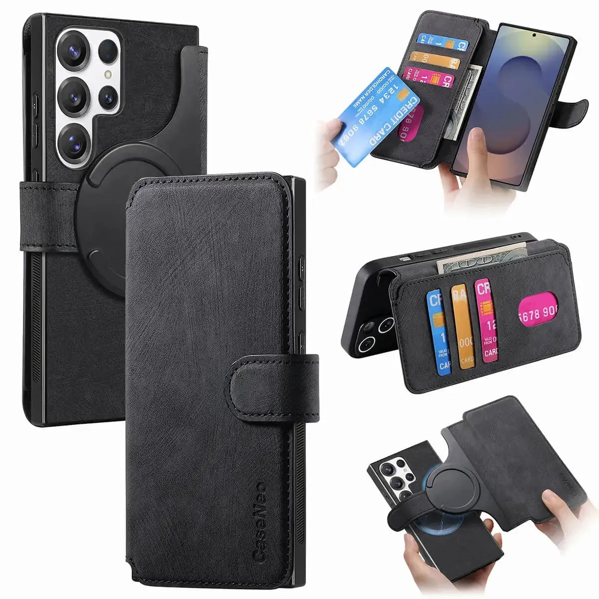 Buy Retro Magnetic Wallet Case, Support Magsafe, Detachable 2in1 Folio Flip Cover, with Card Slots - Stanley at Caseles-Samsung Galaxy A55 5G, Black