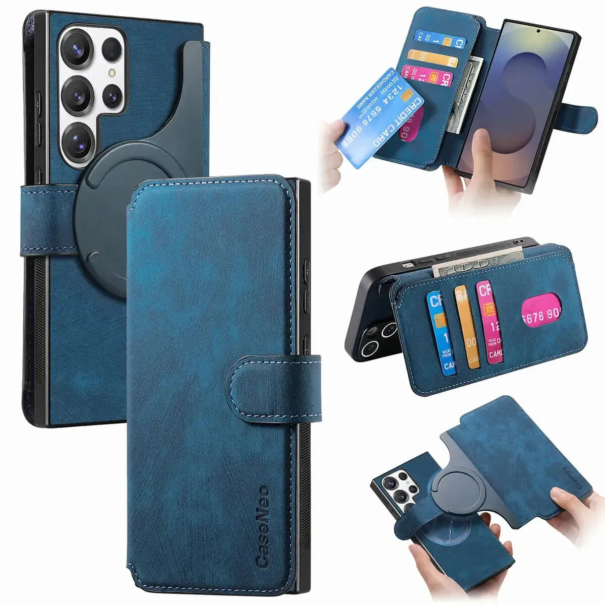 Buy Retro Magnetic Wallet Case, Support Magsafe, Detachable 2in1 Folio Flip Cover, with Card Slots - Stanley at Caseles-Samsung Galaxy A55 5G, Blue