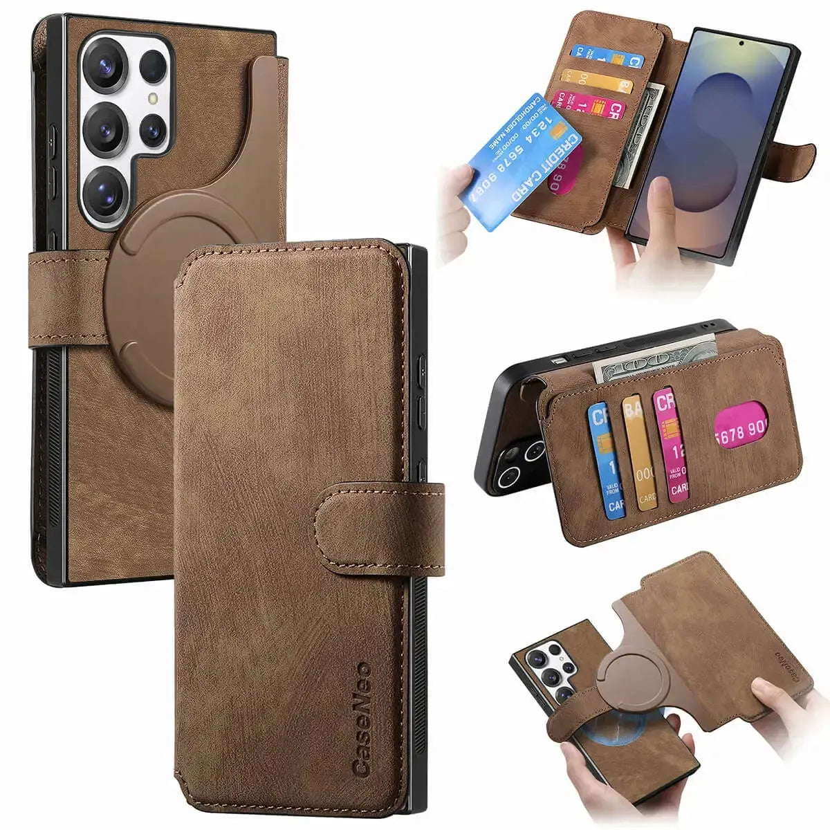 Buy Retro Magnetic Wallet Case, Support Magsafe, Detachable 2in1 Folio Flip Cover, with Card Slots - Stanley at Caseles-Samsung Galaxy A55 5G, Brown