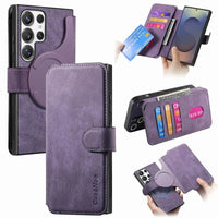 Buy Retro Magnetic Wallet Case, Support Magsafe, Detachable 2in1 Folio Flip Cover, with Card Slots - Stanley at Caseles-Samsung Galaxy A55 5G, Purple