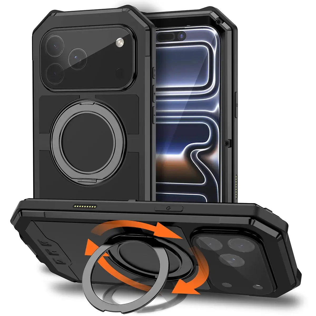 Buy 360° Rotatable Magnetic Stand Case | Full-Body Protection, Lens Guard & Wireless Charging Support - Stark at Caseles-iPhone 17 Pro Max, Black