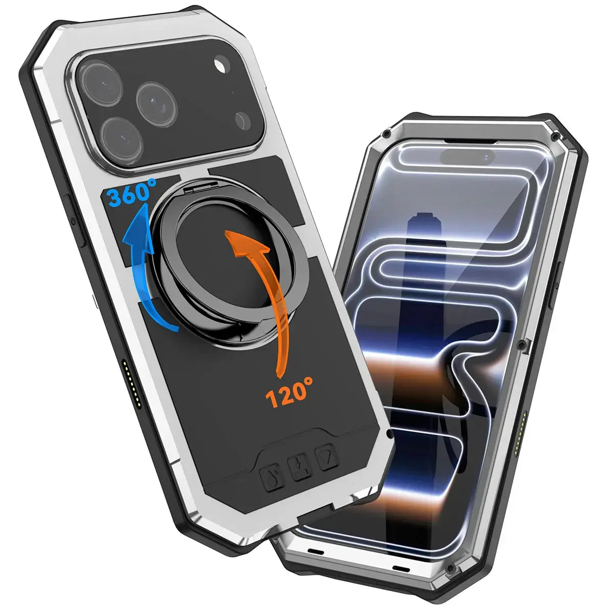 Buy 360° Rotatable Magnetic Stand Case | Full-Body Protection, Lens Guard & Wireless Charging Support - Stark at Caseles-iPhone 17 Pro Max, Orange