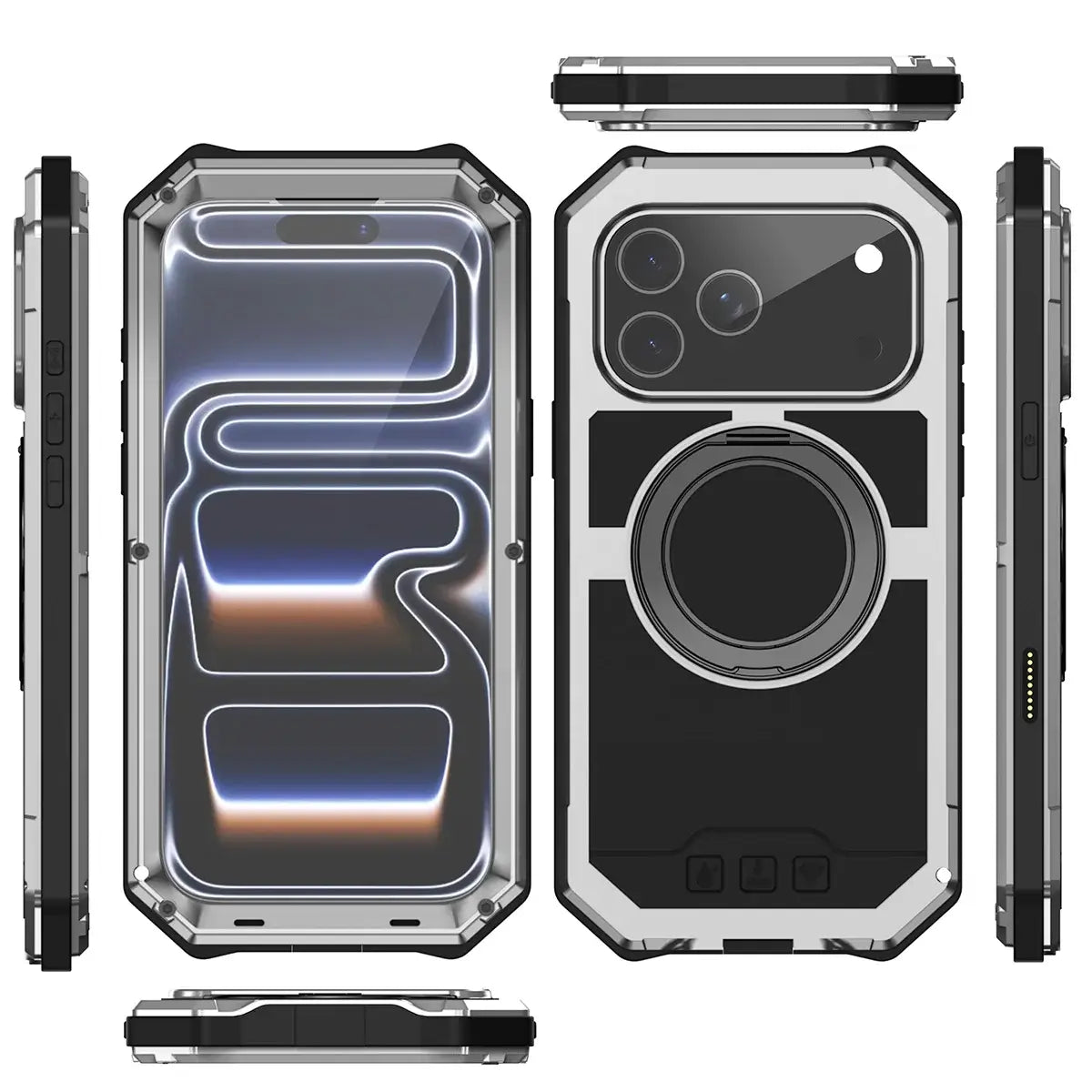 Buy 360° Rotatable Magnetic Stand Case | Full-Body Protection, Lens Guard & Wireless Charging Support - Stark at Caseles-iPhone 17 Pro Max, Orange
